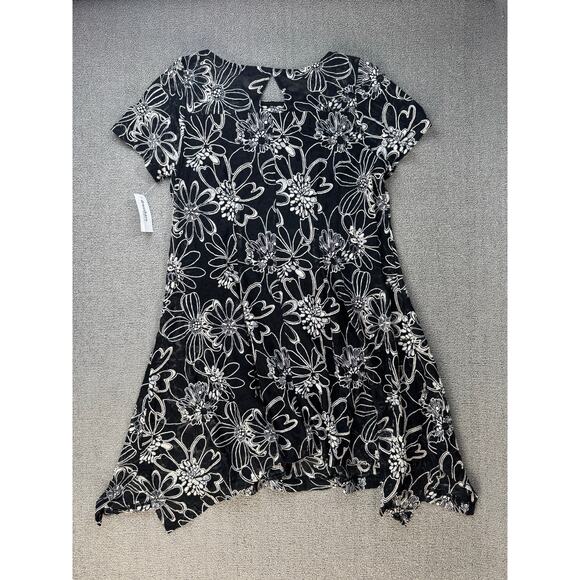 NWT Roz & Ali Dress Black White Embroidered Floral Mini Size Large - Picture 2 of 9